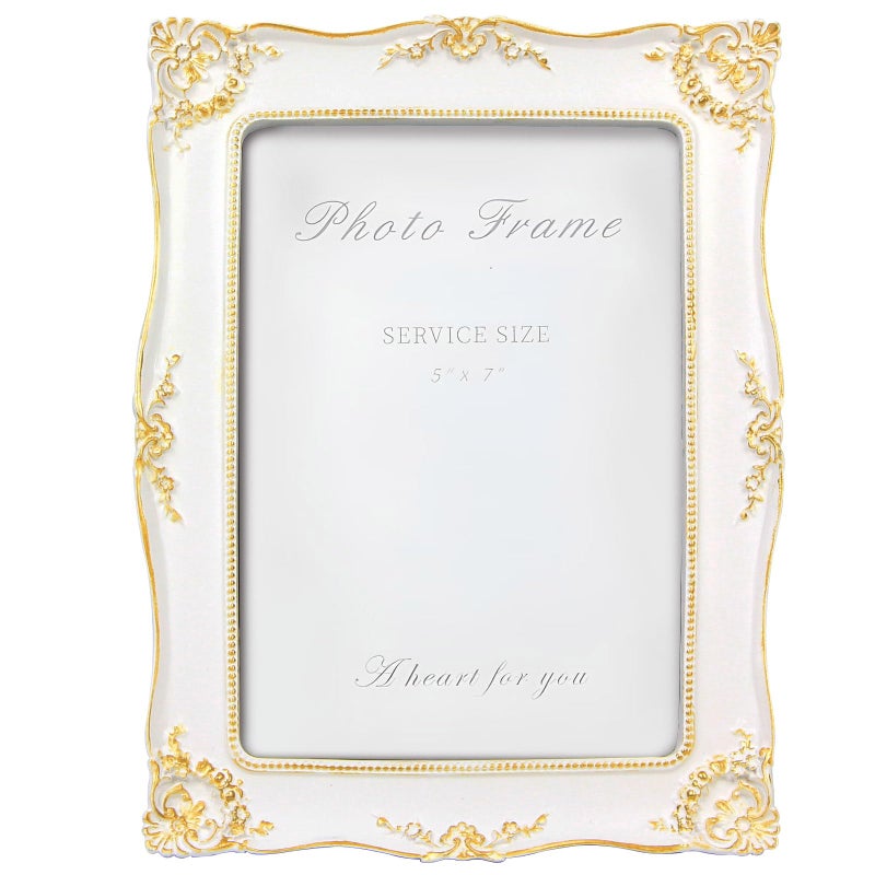 YEPOTUE 5x7 White Ornate Picture Frame Vintage  Elegant Antique Photo Frames with with Glass&Hook  Vine Pattern  Tabletop Wall Hanging  Gift ldeas for Home Decor (White) - Image 1
