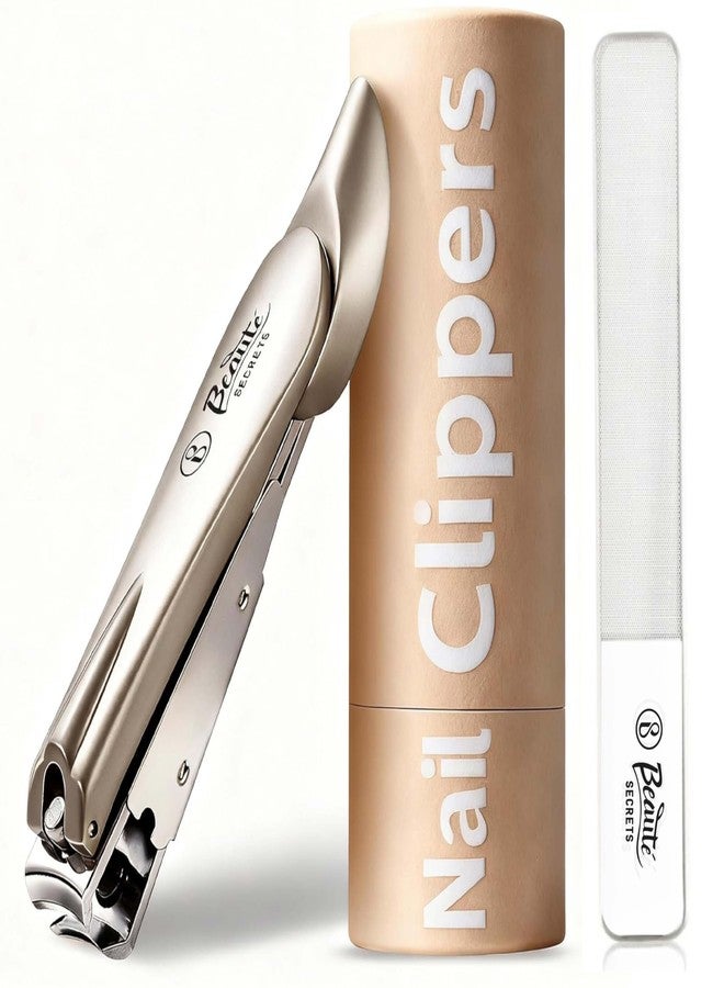 Beauté Secrets Nail Clippers with Nail File, Anti Splash Nail Clipper Set for Thick Nails,Medical Grade Stainless Steel Professional Nail Cutter,Sharp and Durable fingernail Clipper for Men and Women(Gold) - Image 1