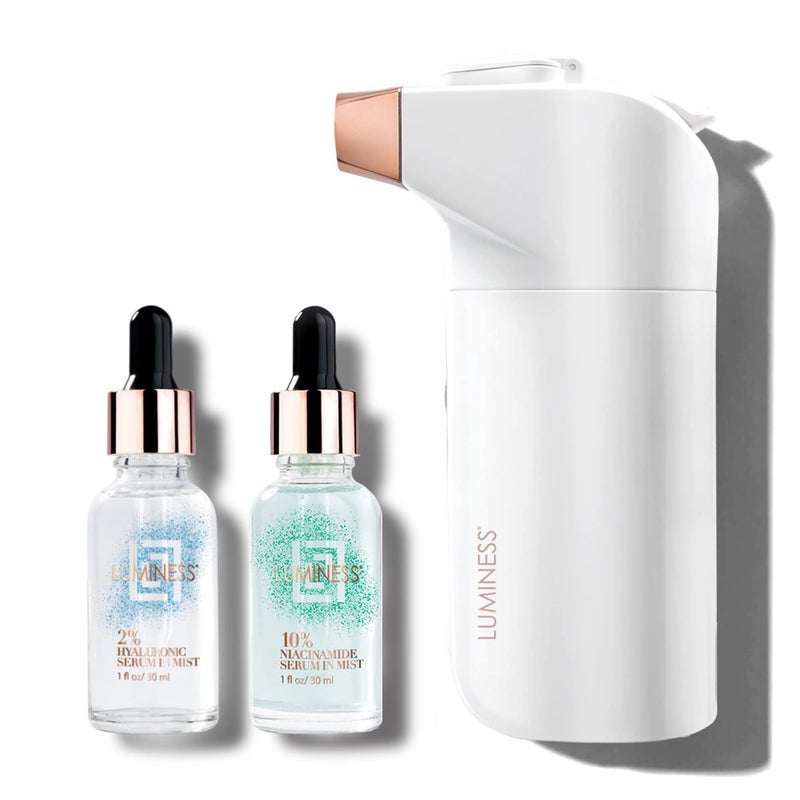 LUMINESS Blemish Prone Airbrush Skincare Clarify Revive Includes Breeze Airbrush Device Hyaluronic 2 Niacinamide 10 Facial Serums Restore Skins Moisture and Targets Blemishes Pores