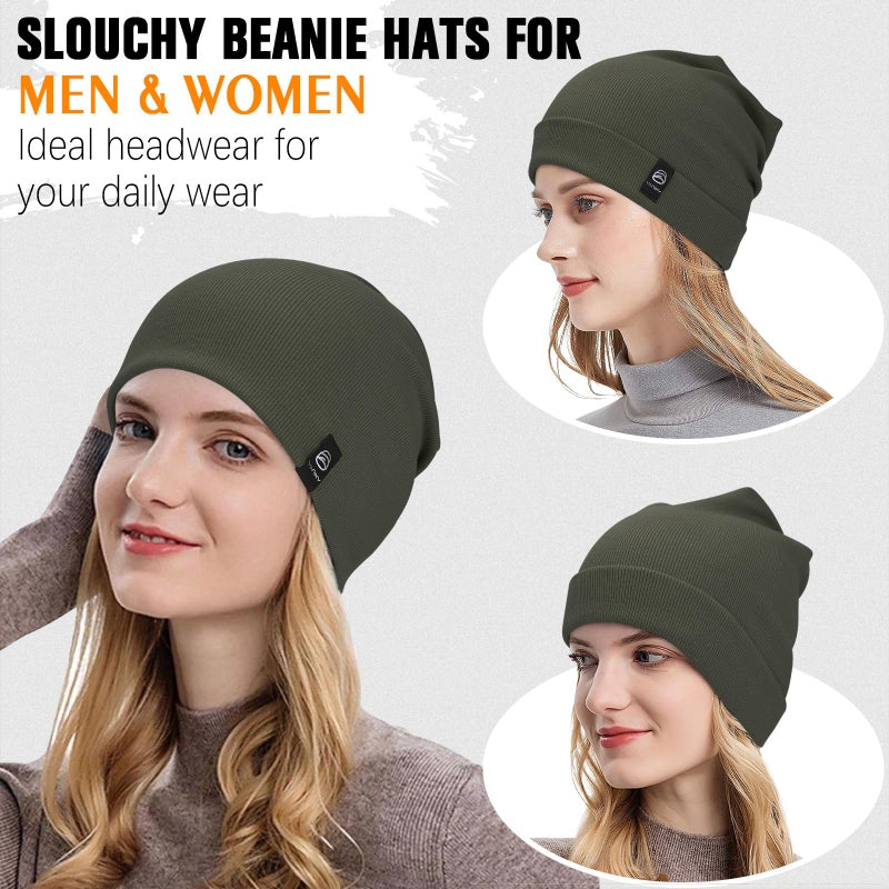 YANIKY Slouchy Beanie for Women, Mens Beanie Hat, Soft Comfortable Cotton Beanie, Double Layer Windproof Skull Cap Beanies Suitable for All Seasons (Military Green) - Image 3