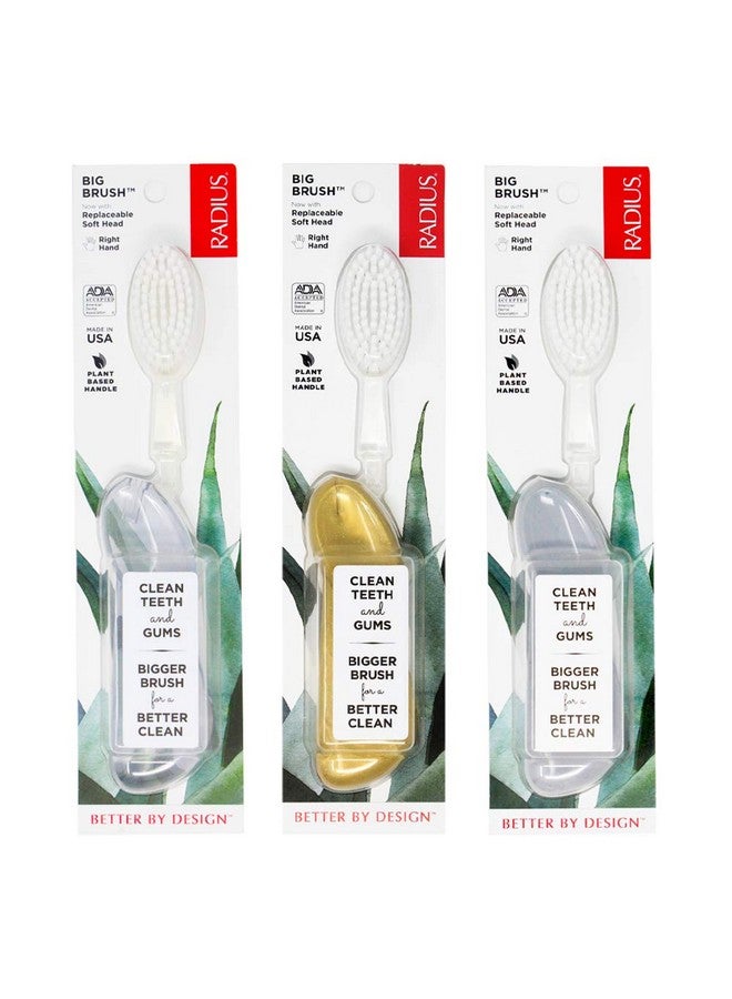 Radius Big Brush With Replaceable Head, Right Hand, Gold, Marble, Ice (3 Pack), 3 Count - Image 1