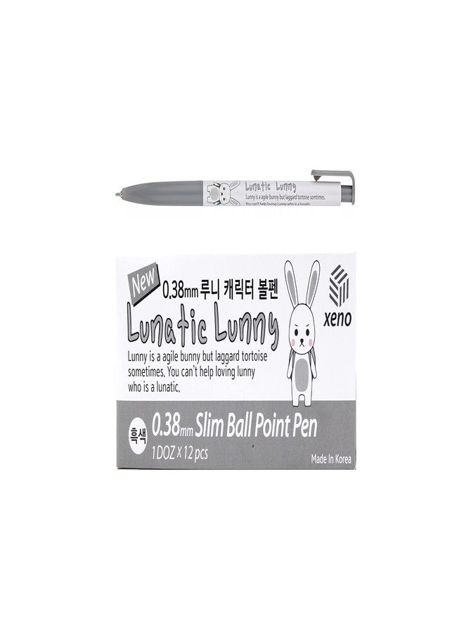 ZEESOON OASISGUEST Xeno Lunatic Lunny 0.38mm Slim Ball Point Pen Dozen Box 12 Pcs, Made in Korea (Black 12pcs) (Black 12pcs) - Image 1