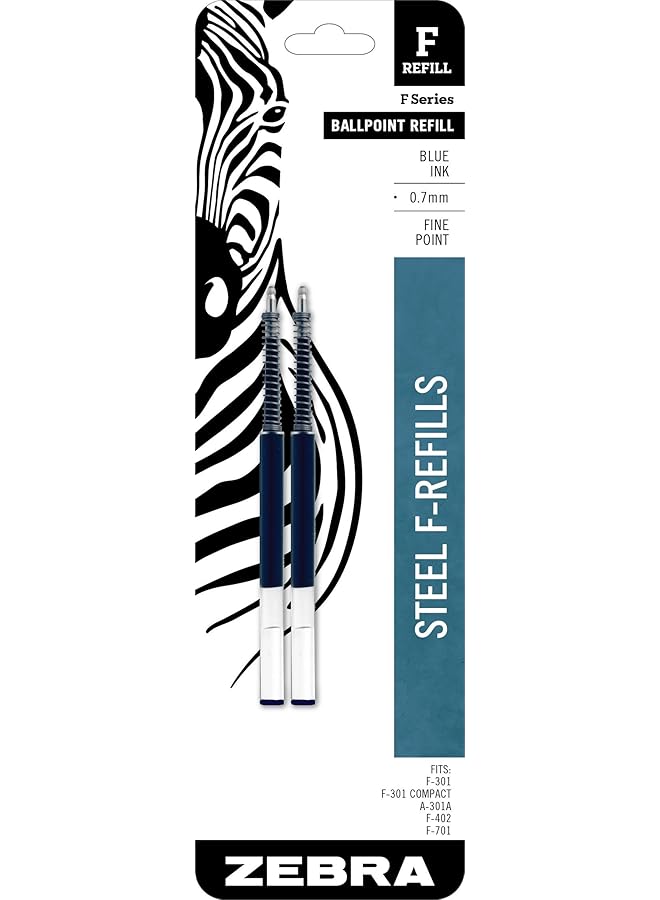ZEBRA Pen F Series Ballpoint Stainless Steel Pen Refill Fine Point 0.7Mm Blue Ink 2 Count - Image 1