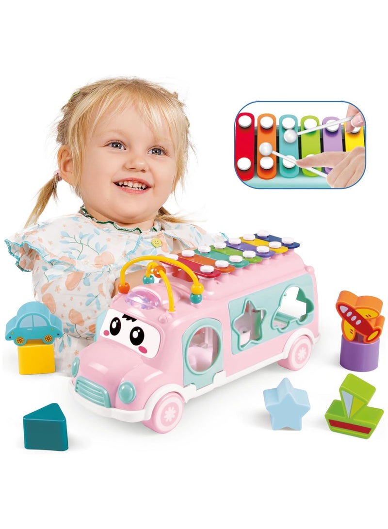 Music Activity Bus Baby Toy, Infant Education Learn Car, Sound and Light,Interactive Game,Shape Sorter,Animal Matching, Holiday Birthday Gift - Image 1