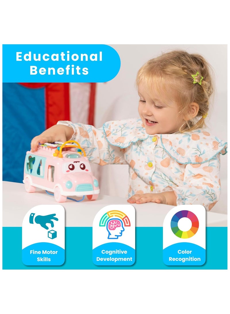 Music Activity Bus Baby Toy, Infant Education Learn Car, Sound and Light,Interactive Game,Shape Sorter,Animal Matching, Holiday Birthday Gift - Image 2