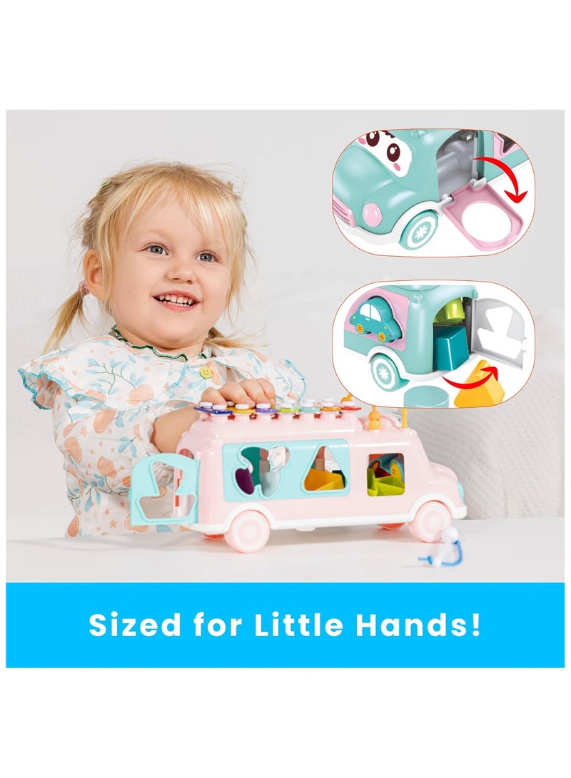 Music Activity Bus Baby Toy, Infant Education Learn Car, Sound and Light,Interactive Game,Shape Sorter,Animal Matching, Holiday Birthday Gift - Image 4