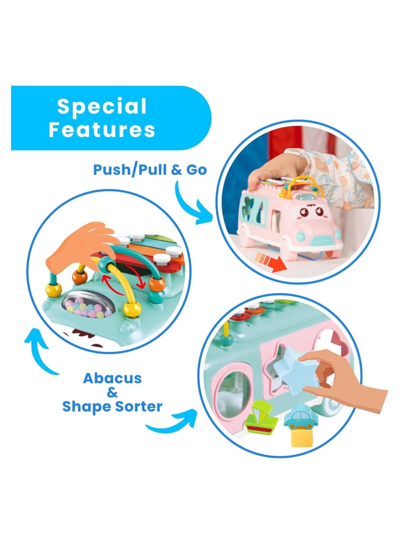 Music Activity Bus Baby Toy, Infant Education Learn Car, Sound and Light,Interactive Game,Shape Sorter,Animal Matching, Holiday Birthday Gift - Image 5