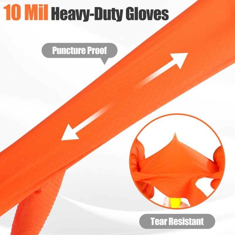 TREEGO 10 Mil Orange Nitrile Gloves Heavy Duty â€” High-Visibility Diamond Texture Grip, Latex Free Disposable Mechanic Rubber Gloves, X-Large, 100 Count - Image 5