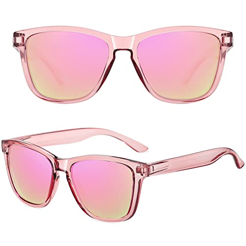 MEETSUN Polarized Sunglasses for Women Men Trendy Classic Designer Retro Driving Sun Glasses - Pink Frame/Pink Mirrored Lens - Image 3