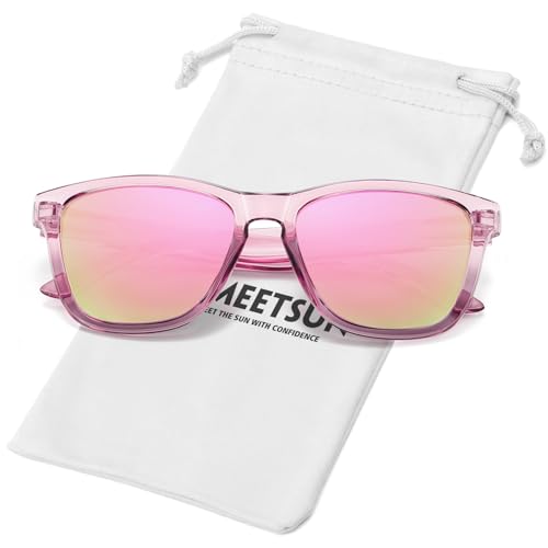 MEETSUN Polarized Sunglasses for Women Men Trendy Classic Designer Retro Driving Sun Glasses - Pink Frame/Pink Mirrored Lens - Image 1
