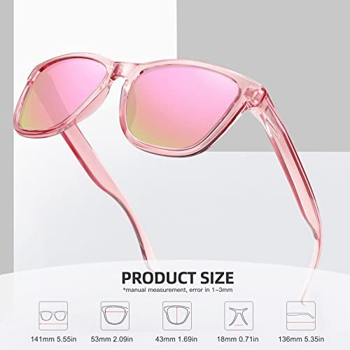 MEETSUN Polarized Sunglasses for Women Men Trendy Classic Designer Retro Driving Sun Glasses - Pink Frame/Pink Mirrored Lens - Image 4