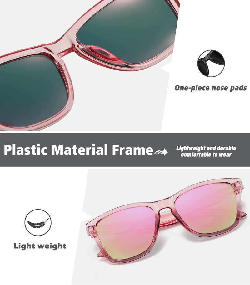MEETSUN Polarized Sunglasses for Women Men Trendy Classic Designer Retro Driving Sun Glasses - Pink Frame/Pink Mirrored Lens - Image 5