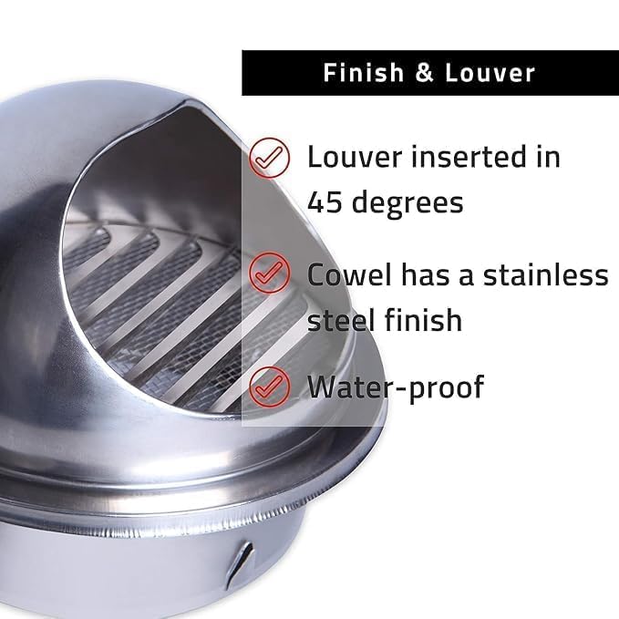 ClikNest ClikNest Stainless Steel Chimney Cowl 100mm 4 Inch Chrome Lightweight Chimney Mount Outdoor Manual Control  - Image 4