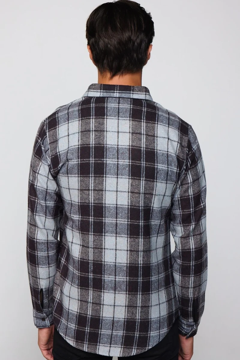 Tudors Slim Fit Slim Fit Button Down Collar Plaid Lumberjack Black-Grey Men's Shirt
