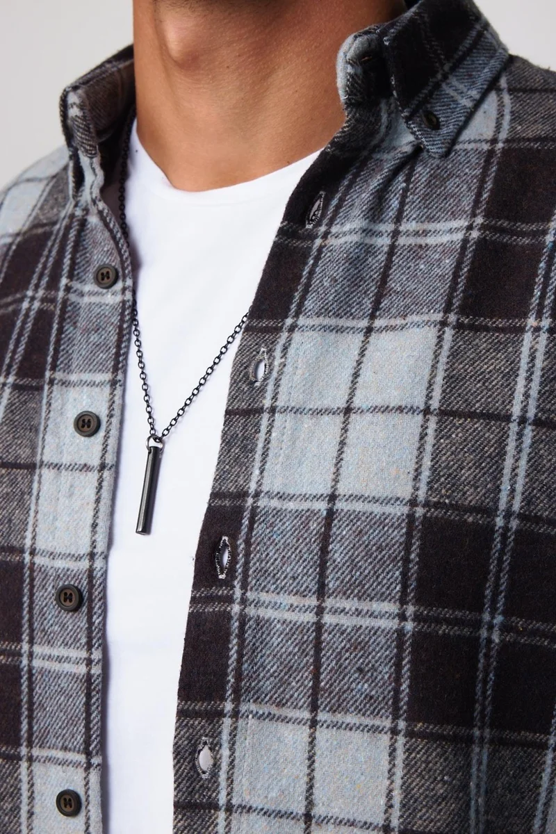 Tudors Slim Fit Slim Fit Button Down Collar Plaid Lumberjack Black-Grey Men's Shirt