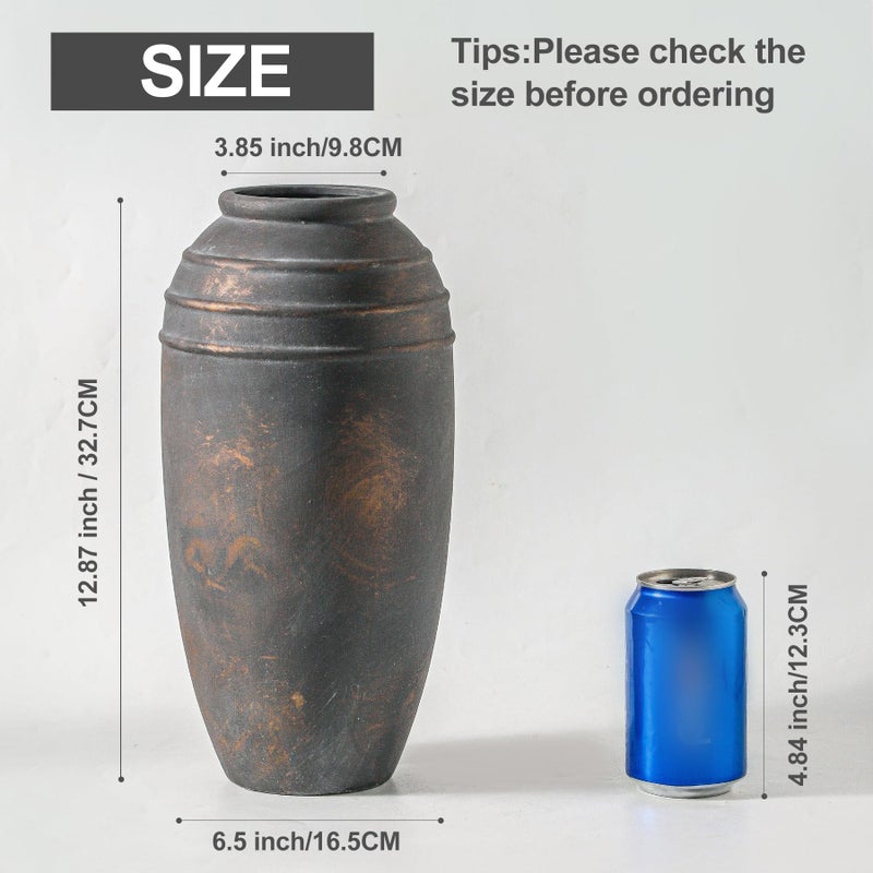 Lyeec Large Ceramic Rustic Vase - 12.87 inch Tall Decorative Farmhouse Vase for Home Decor, Living Room, Shelf Decor, Enterway, Office, Table Decoration - Image 2