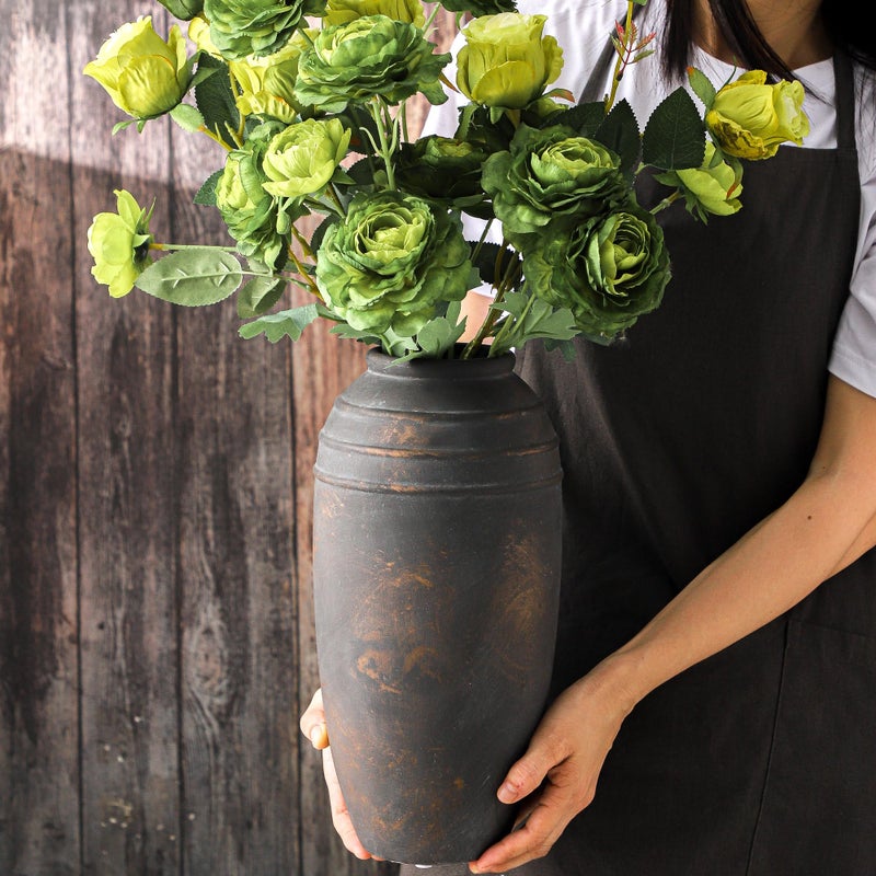 Lyeec Large Ceramic Rustic Vase - 12.87 inch Tall Decorative Farmhouse Vase for Home Decor, Living Room, Shelf Decor, Enterway, Office, Table Decoration - Image 3