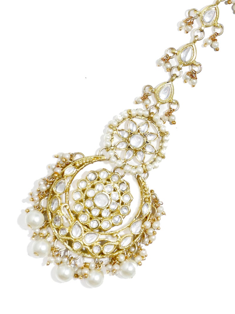 Karatcart Gold Plated Pearl Studded Kundan Maangtikka - Image 1