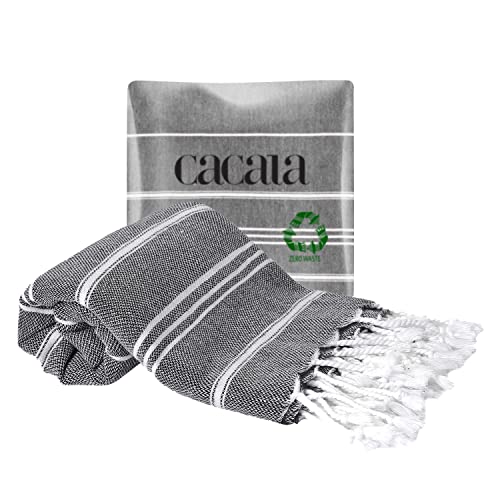 Cacala 100% Turkish Cotton Kitchen Tea Towels, Highly Absorbent Luxury Soft Quick Drying Dish Towel with Hanging Loop for Gym, Yoga, Bath, Sports, Cleaning and Kitchen (23 x 36), Black - Image 1