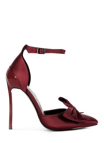 London Rag High Heeled Satin Bow Sandals in Burgundy