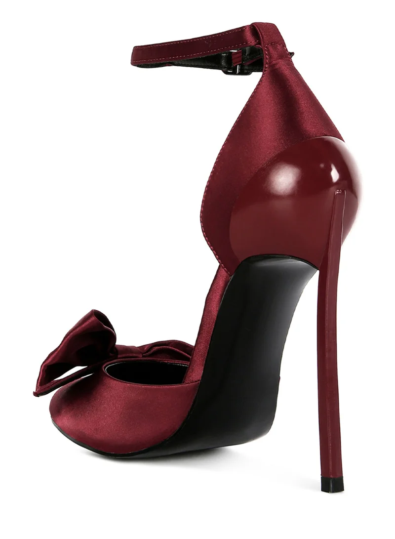 London Rag High Heeled Satin Bow Sandals in Burgundy