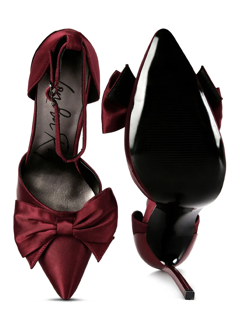 London Rag High Heeled Satin Bow Sandals in Burgundy