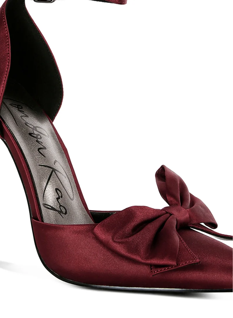 London Rag High Heeled Satin Bow Sandals in Burgundy