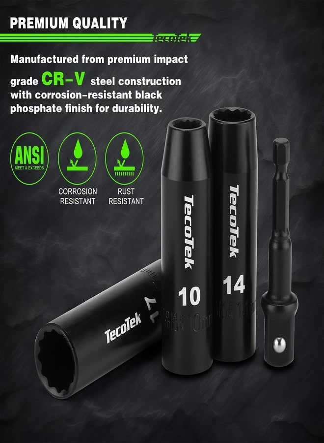 TecoTek 12 Pieces 1/2-Inch Drive Deep 12-Point Metric Impact Socket Set, Cr-V, 10mm to 24mm, Drill Socket Adapter 1/2" - Image 3