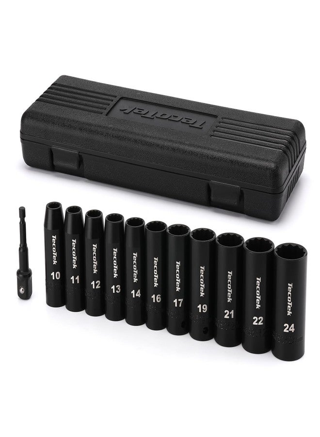 TecoTek 12 Pieces 1/2-Inch Drive Deep 12-Point Metric Impact Socket Set, Cr-V, 10mm to 24mm, Drill Socket Adapter 1/2" - Image 1