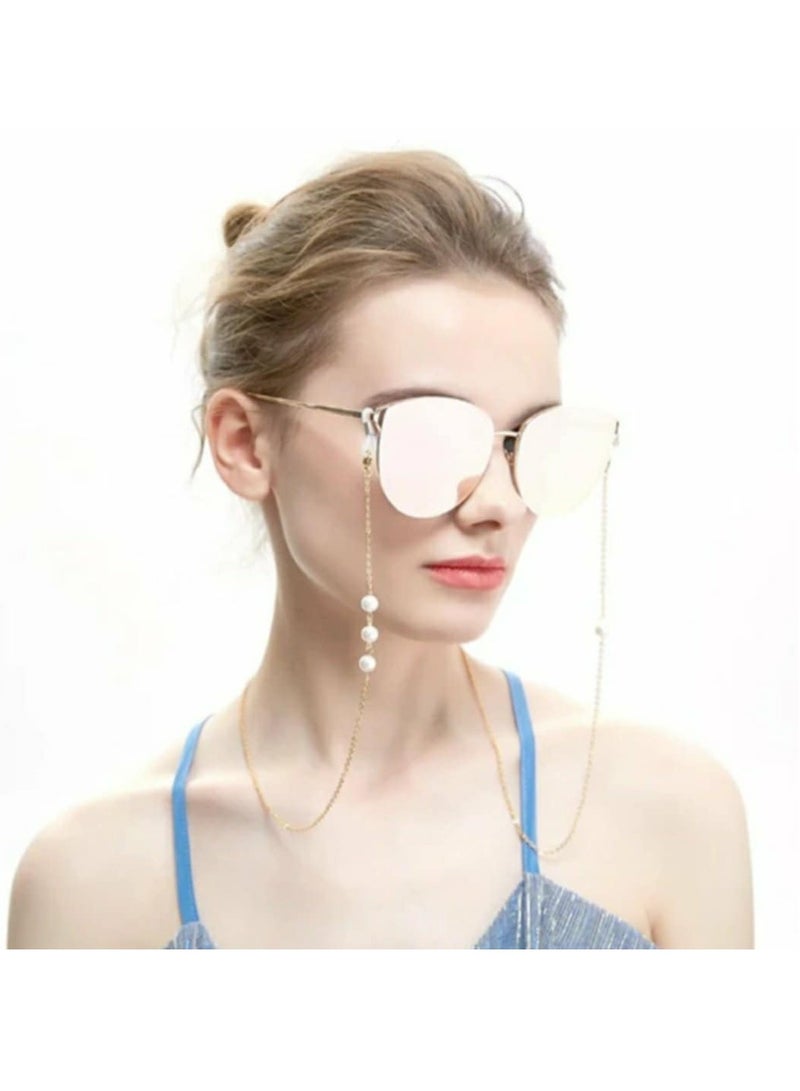 RA accessories Women Eyeglasses Golden Metal Chain With Pearls Also Use As Necklace - Image 1