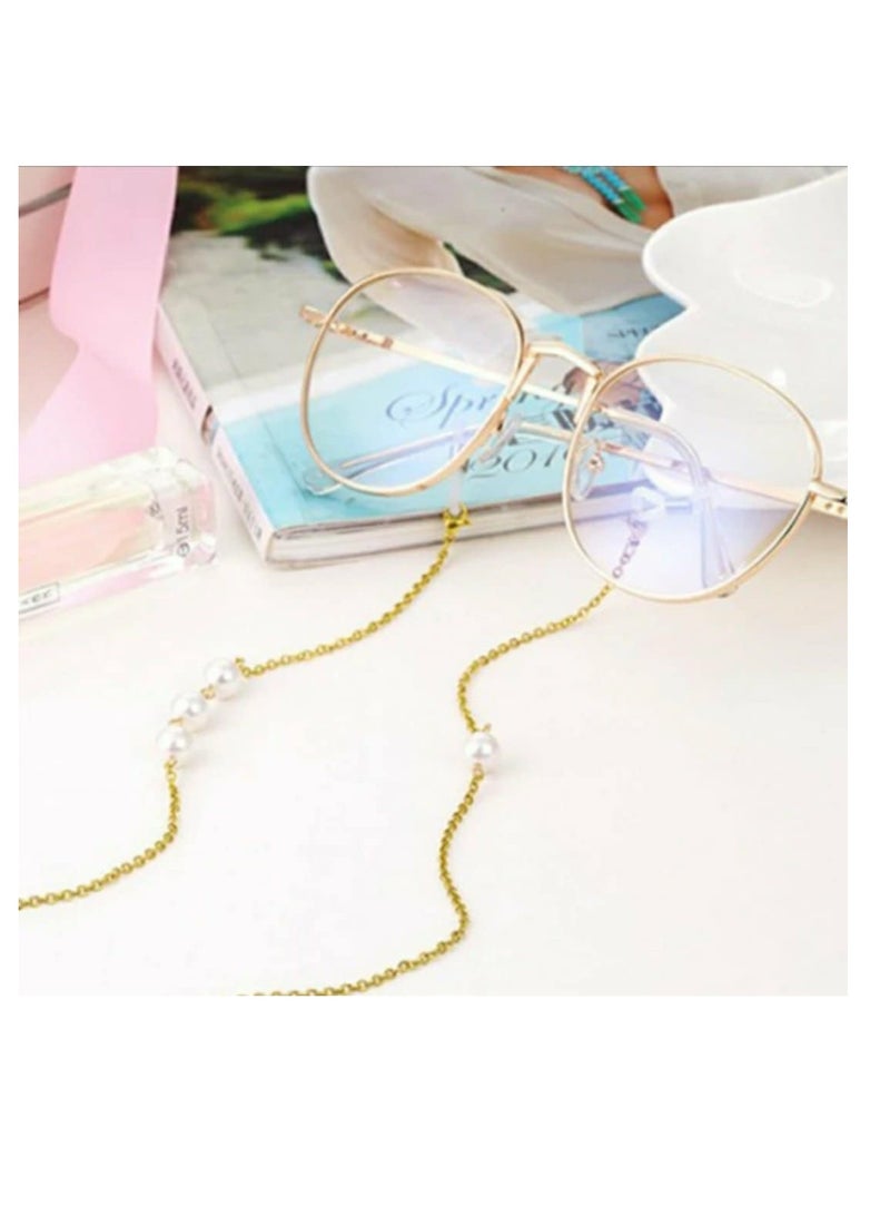 RA accessories Women Eyeglasses Golden Metal Chain With Pearls Also Use As Necklace - Image 2