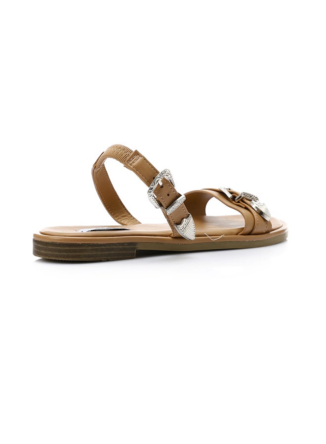 DejaVu Decorative Buckle Dark Beige Flat Sandals  - Image 2