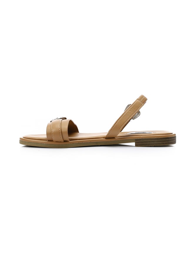 DejaVu Decorative Buckle Dark Beige Flat Sandals  - Image 3