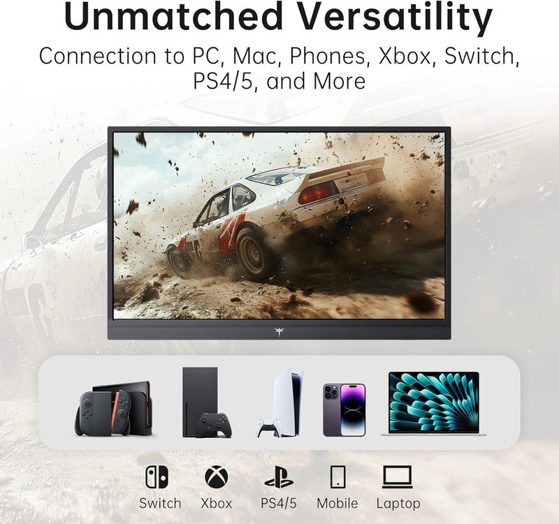 KTC Portable Monitor 15.6 Inch FHD 1080P Travel Monitor for Laptop, MacBook Phone PS5 Xbox Switch, HDMI USB C, HDR, IPS Slim Second Screen with Built-in Speakers, H15F9 - Image 2