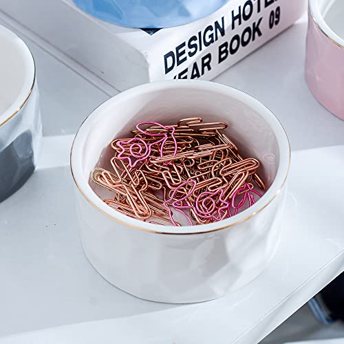 YOSCO Paper Clip Holder Ceramic Round Paper Clips Dispenser for Desk Cute,Gold Line Office Binder Clips Dispenser Organizer (White) - Image 3