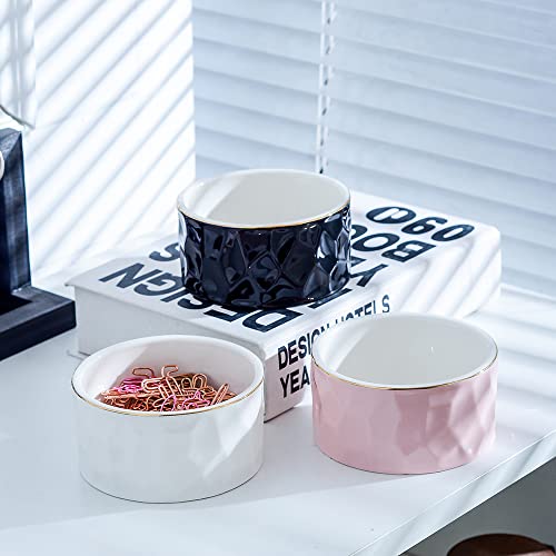 YOSCO Paper Clip Holder Ceramic Round Paper Clips Dispenser for Desk Cute,Gold Line Office Binder Clips Dispenser Organizer (White) - Image 5