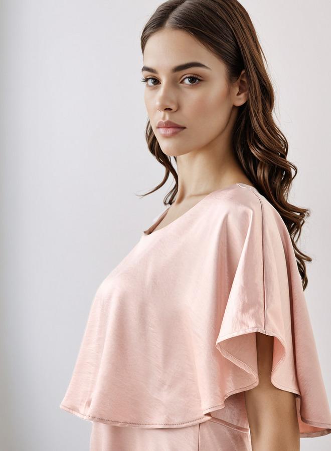 Splash FAV A-Line Viscose Satin Eveningwear Maxi Cape Dress - Image 4