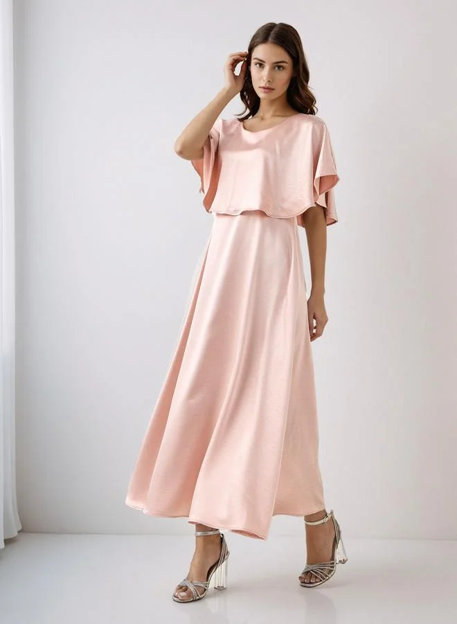 Splash FAV A-Line Viscose Satin Eveningwear Maxi Cape Dress