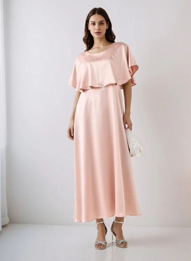 Splash FAV A-Line Viscose Satin Eveningwear Maxi Cape Dress