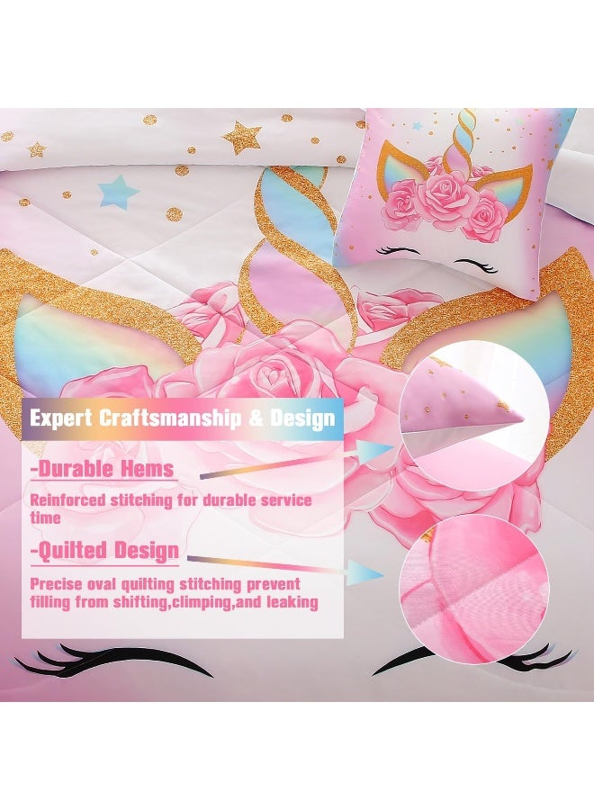 Keyroal 6Pcs Unicorn Full Bedding Sets for Girls Kids, 3D Colorful Flower Girl Unicorn Comforter Set with Sheet Set  - Image 5