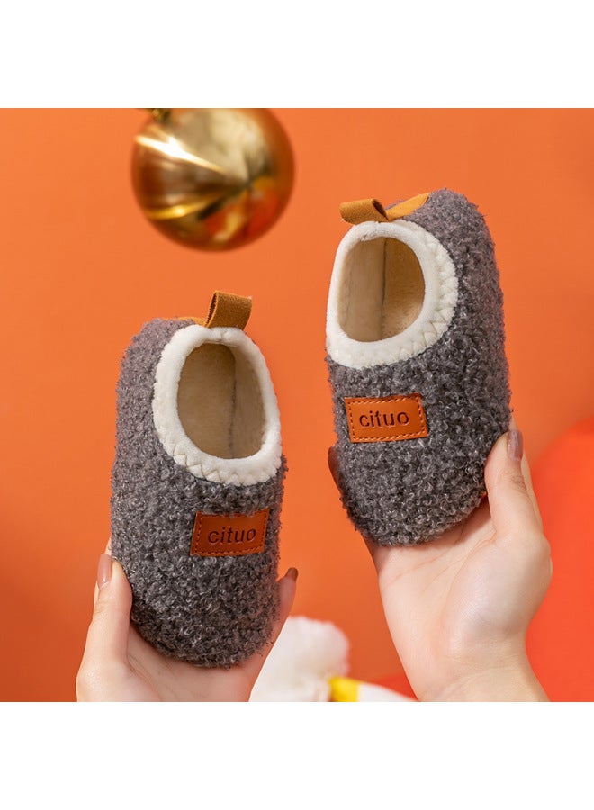 New Children's Cotton Shoes Teddy Velvet Closed Heel Baby Winter Non-slip Soft Sole Kids Floor Socks Shoes Can Be Worn Outside