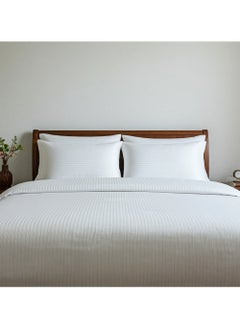 Home-Tex Design 3 Piece Hometex Design 250 Thread Count Duvet Cover Set - Stripes Optical White - KING - 1 Duvet Cover (240x200 cm) + 2 Pillow Covers (50x75 cm)  - Image 1