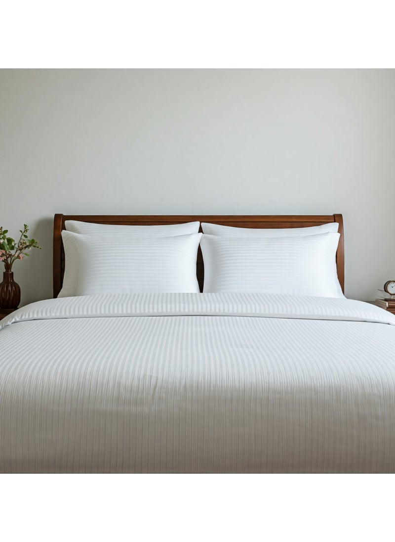 Home-Tex Design 3 Piece Hometex Design 250 Thread Count Duvet Cover Set - Stripes Optical White - KING - 1 Duvet Cover (240x200 cm) + 2 Pillow Covers (50x75 cm)  - Image 1