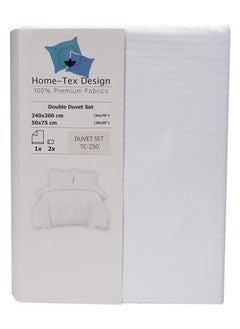 Home-Tex Design 3 Piece Hometex Design 250 Thread Count Duvet Cover Set - Stripes Optical White - KING - 1 Duvet Cover (240x200 cm) + 2 Pillow Covers (50x75 cm)  - Image 2