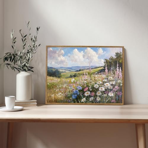 Prabahdak Framed Canvas Wall Art Prints Wildflower Oil Painting Aesthetic Room Decor Nature Rural Wilderness Landscape Poster Pictures Prints for Bathroom, Bedroom LivingRoom 8×10inch - Image 2