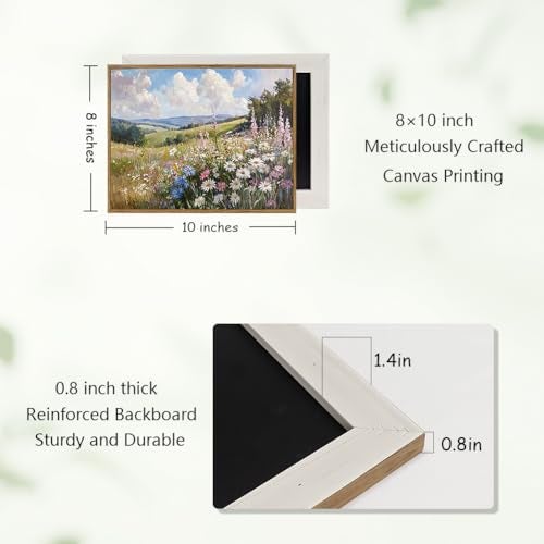Prabahdak Framed Canvas Wall Art Prints Wildflower Oil Painting Aesthetic Room Decor Nature Rural Wilderness Landscape Poster Pictures Prints for Bathroom, Bedroom LivingRoom 8×10inch - Image 5