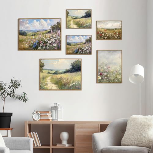 Prabahdak Framed Canvas Wall Art Prints Wildflower Oil Painting Aesthetic Room Decor Nature Rural Wilderness Landscape Poster Pictures Prints for Bathroom, Bedroom LivingRoom 8×10inch - Image 4