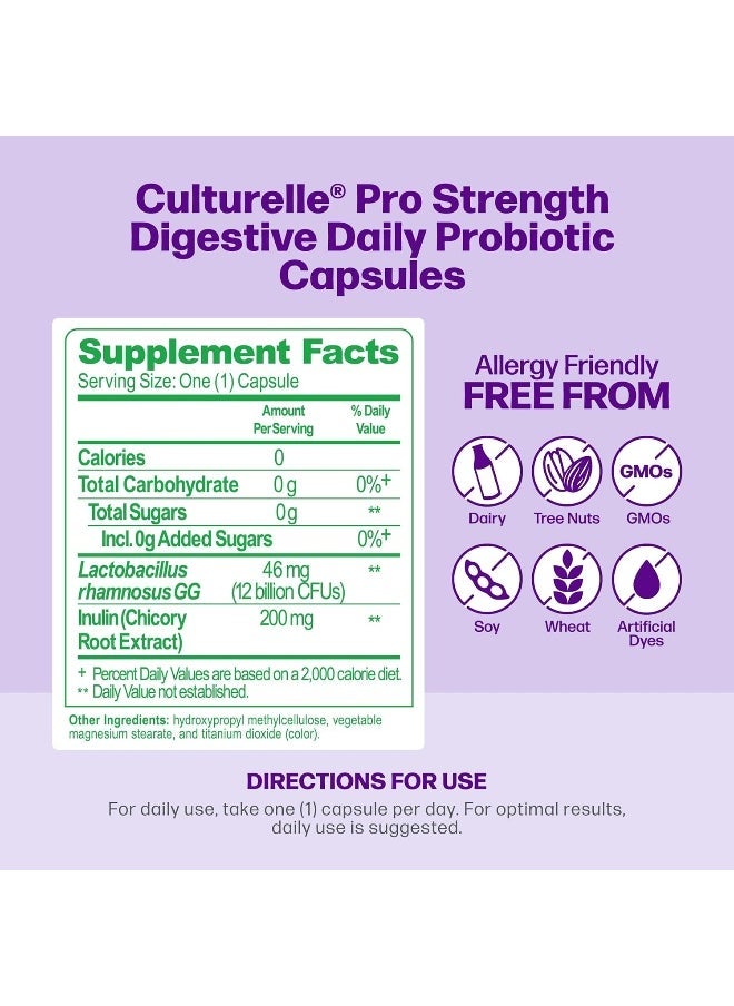 Culturelle Culturelle Pro Strength Daily Probiotic 60 Capsules – Digestive Health Support for Gas, Bloating, Diarrhea – 12 Billion CFUs with Prebiotic Inulin, Gluten & Soy Free, No Refrigeration Needed  - Image 2