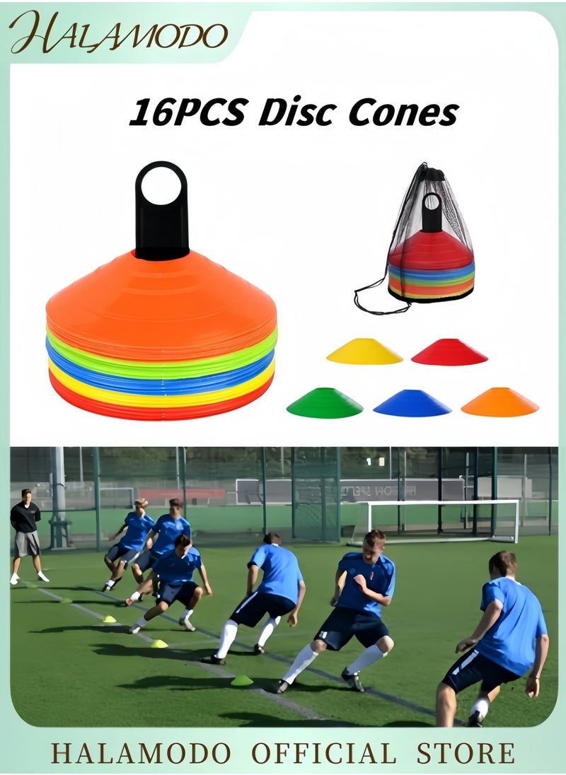 Generic 16PCS Disc Cones Agility Soccer Cones with Carry Bag & Holder Soccer Cones for Sports Training & Football & Soccer & Basketball Suitable for Kids & Adults & Soccer Trainer (5 Color）  - Image 1
