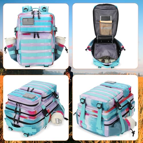 Lovelinks21 25L Tactical Military Backpack Small Travel Backpack for Men and Women Assault Pack Bug Out Bag Molle Daypack Gym Backpack with Bottle Holder (Rainbow Tie Dye) - Image 5